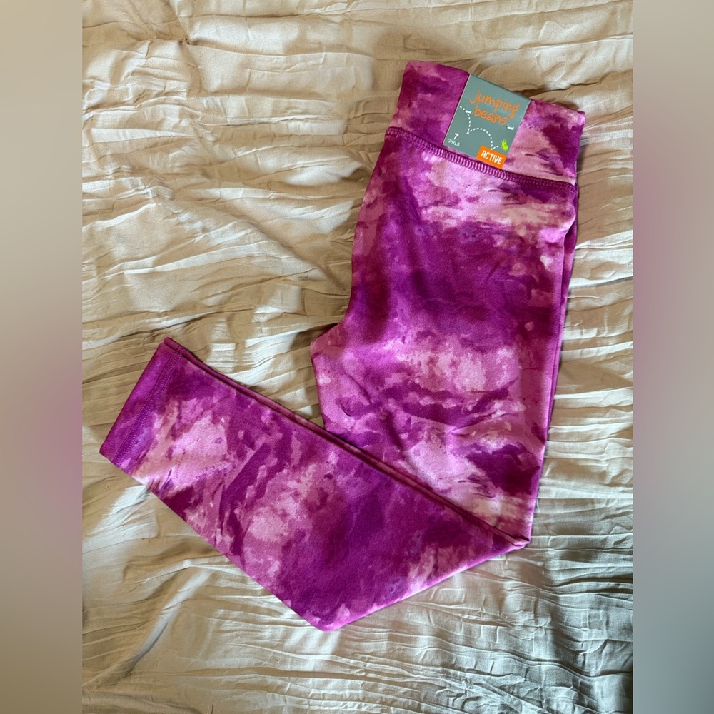 Girls Jumping Beans Active Tie-Dye Burgundy Pink Leggings – Size 7 | NWT | Soft